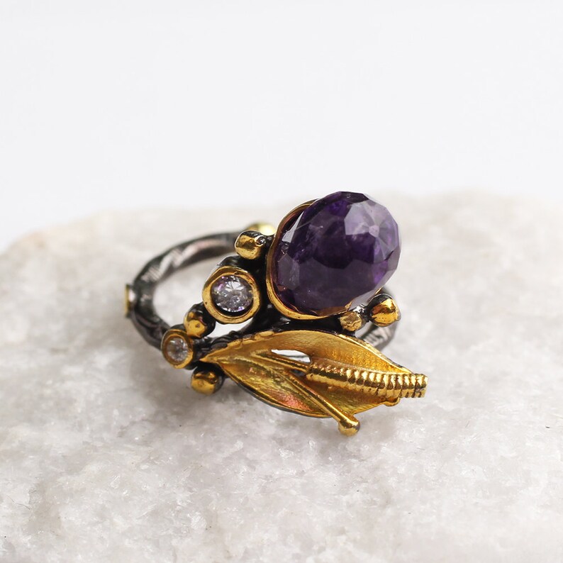 Color Changing Oval Zircon Ring for Woman Purple Zircon Gold Plated Womens Silver Ring Woman 925 Silver Zircon Handmade Ring