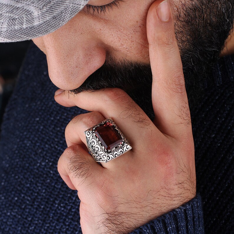 Silver Handmade Ring For Man Handmade Mens Silver Large Sultanite Ring Art Design Ring Pen Motife Man 925 Silver Sultanite Ring
