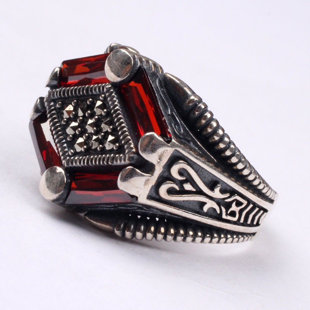 Handmade Mans Zircon Red Gemstone Ring Mans 925 Silver Ring | Etsy