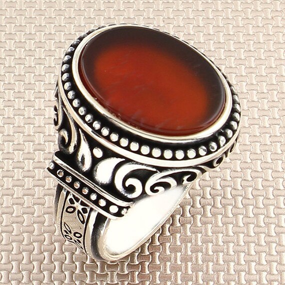 Handmade pure 925 SILVER red Agate RINGS for Men all sizes wedding RRP £40 