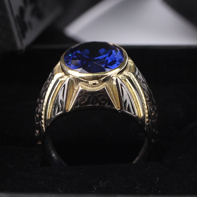 Blue Tanzanite Mans Handmade 925 Silver Ring Handmade 18 K | Etsy