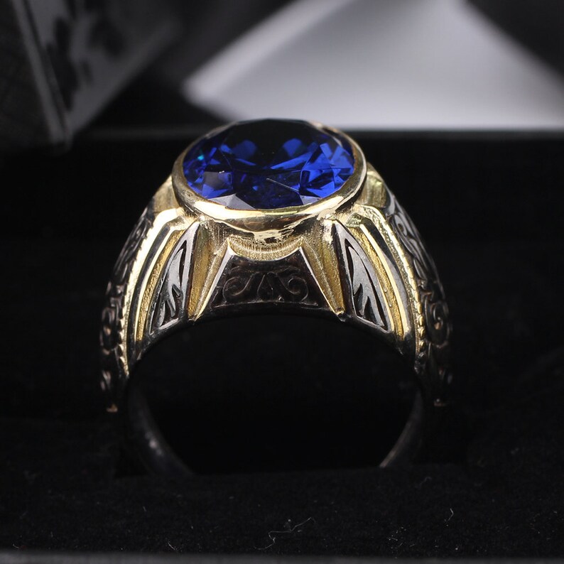 Blue Tanzanite Mans Handmade 925 Silver Ring Handmade 18 K Etsy