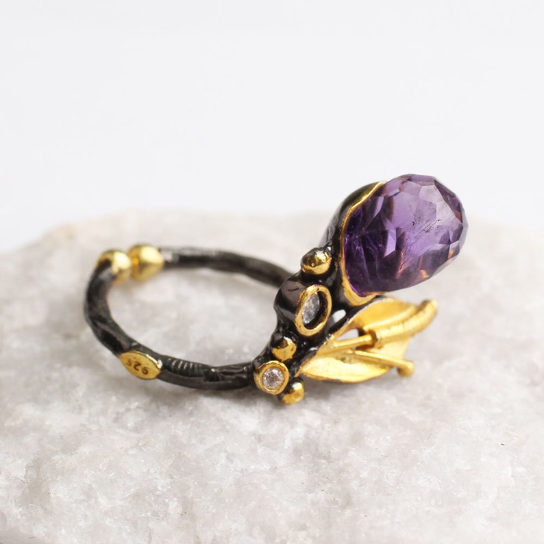 Color Changing Oval Zircon Ring for Woman Purple Zircon Gold Plated Womens Silver Ring Woman 925 Silver Zircon Handmade Ring