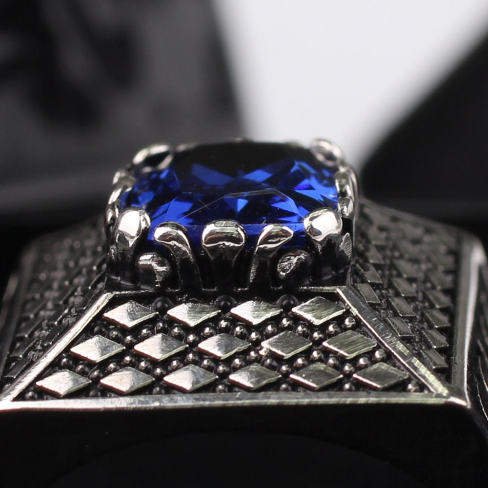 Mens Silver Tanzanite Ring Handmade Man 925 Silver Etsy