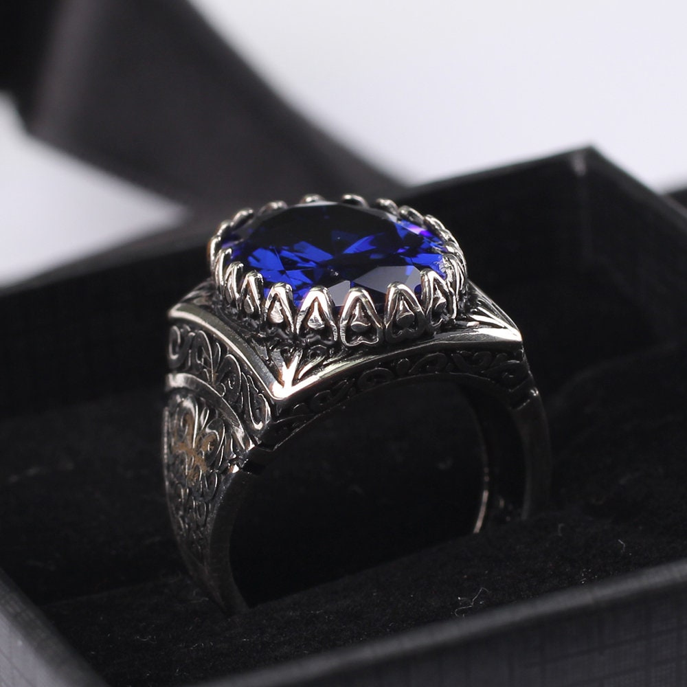 Handmade Mens Silver Tanzanite Ring925 Silver Oval Tanzanite Etsy