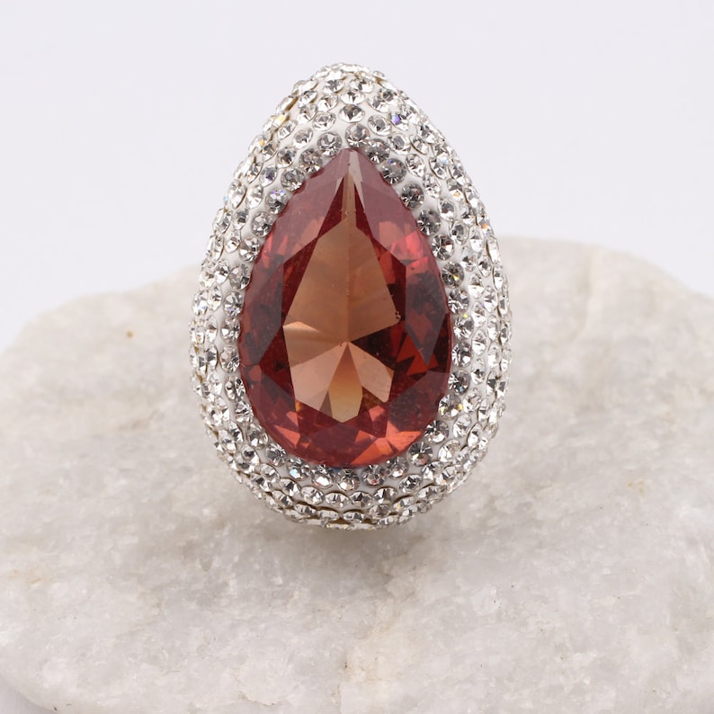 Teardrop Cut Sultanite Stone and Zirconia Womens Rhodium Plated Silver Ring,Woman Silver Sultanite Handmade Ring,Sultanite Ring For Woman
