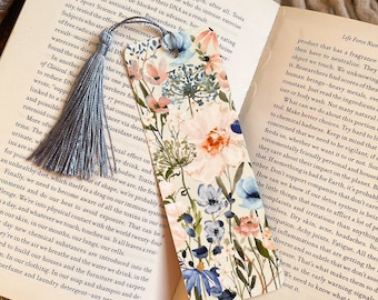 Tear Proof Floral Bookmark With Tassel , Watercolour Floral Bookmark, Double sided Bookmark, Bookmark gift