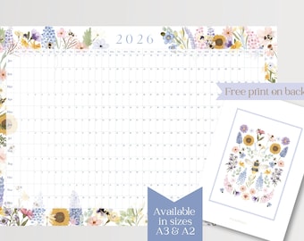 2026 Floral bee Wall planner with keepsake print in A3 or A2