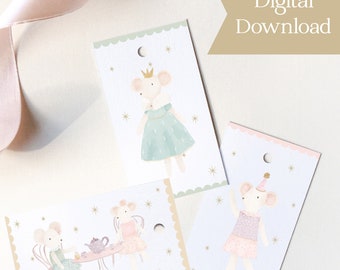 Tag regalo per feste con download digitale, tag regalo Royal Mouse