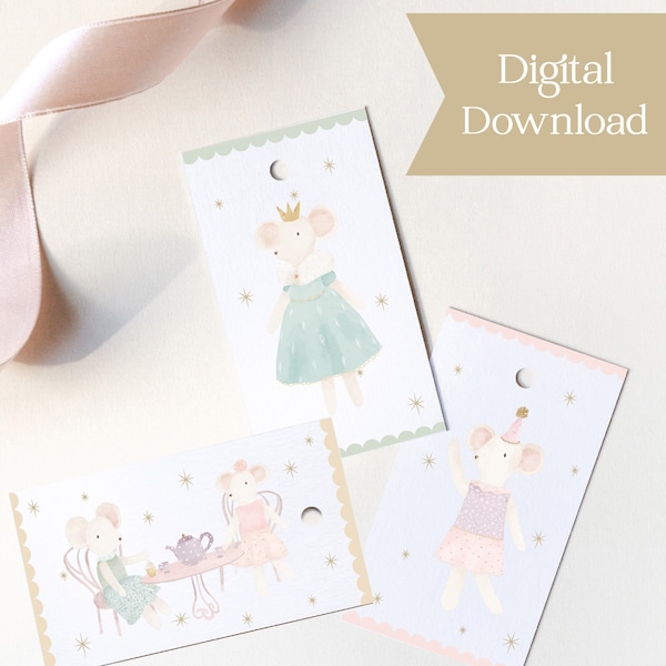 Digital Download Party Gift Tags, Royal Mouse Gift Tags