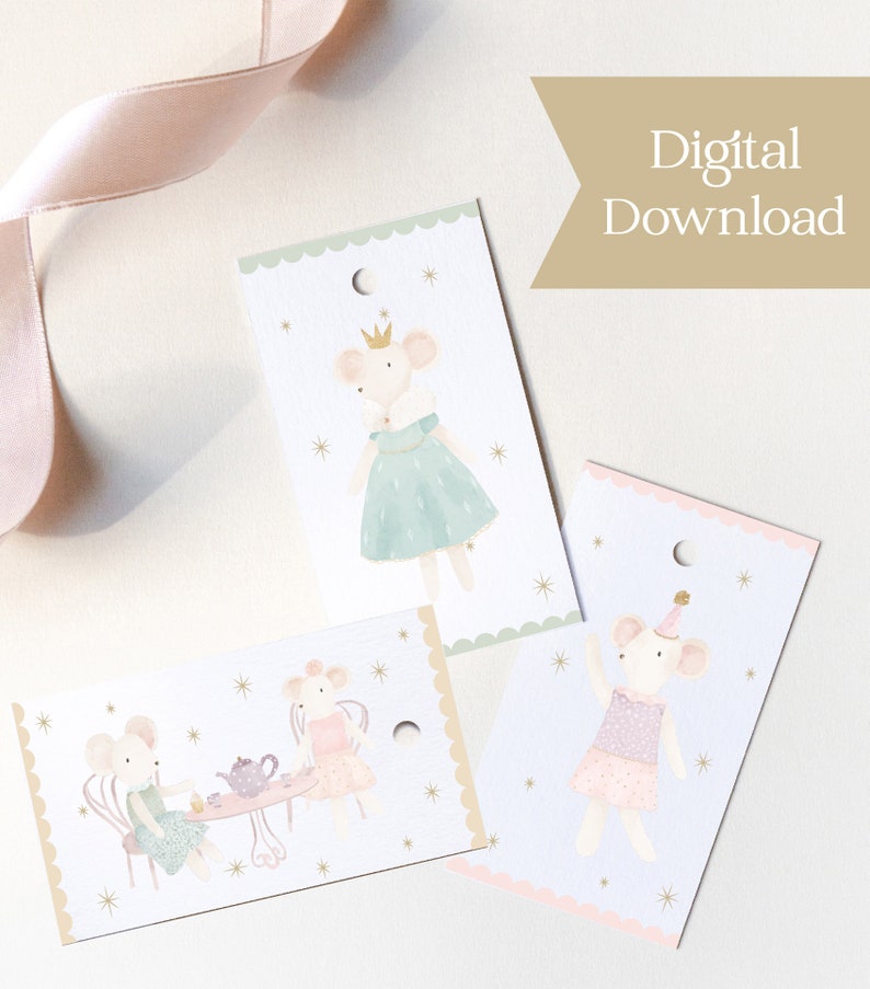 Digital Download Party Gift Tags, Royal Mouse Gift Tags image 1