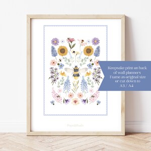 2026 Floral bee Wall planner with keepsake print in A3 or A2 image 2