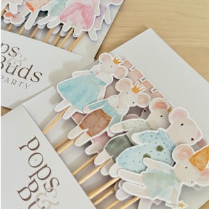 Little Mouse&#39;s tea party cake toppers, Cup cake toppers, Scandi mouse party, Children&#39;s Tea Party decorations