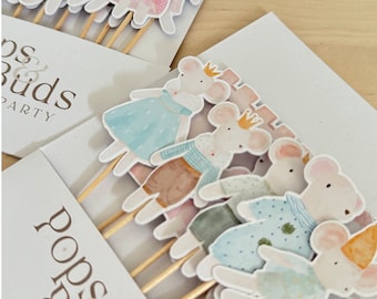 Adornos para cupcakes de fiesta de té de ratón, decoraciones escandinavas para fiestas infantiles