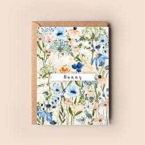 Tarjeta con pancarta personalizada con flores silvestres en acuarela, tamaño A6, tarjetas para mamá, tarjetas para niñera, tarjetas para Nana, Día de la Madre en Reino Unido