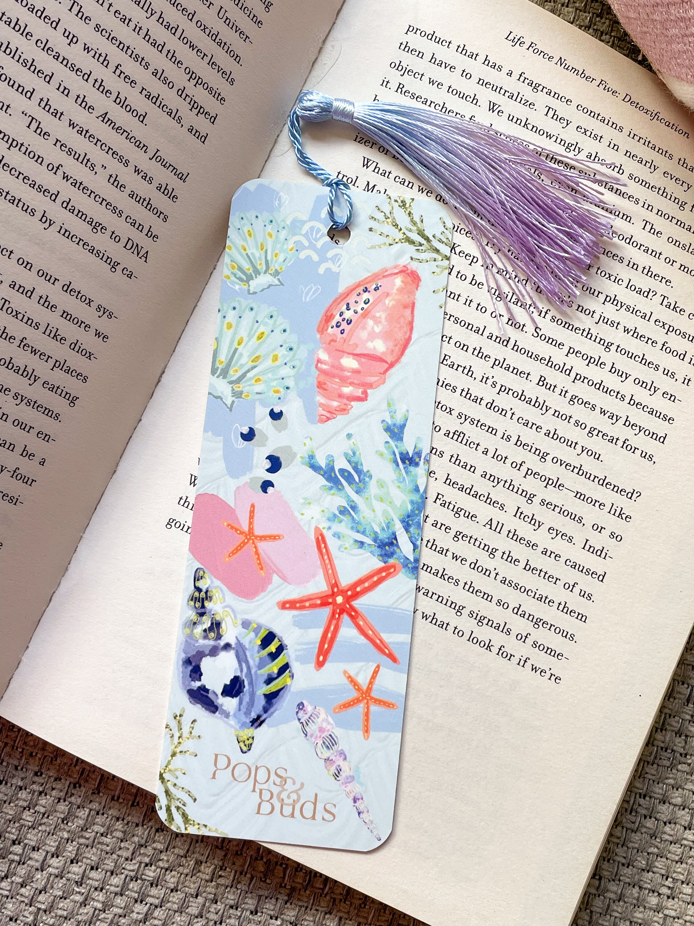 Tear Proof Shell Print Bookmark With Tassel , Watercolour Shell ...