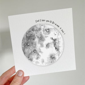 Carte personnalisée de voeux sur la lune et au dos, Saint-Valentin au Royaume-Uni, carte sur le thème de l'espace, cartes d'anniversaire au Royaume-Uni, lune aquarelle