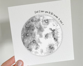 Personalised Love you to the moon and back Card , Valentines UK, Space themed card, Anniversary Cards Uk, Watercolour Moon