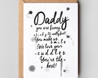 Personalised 'favourite things about ..' Card, Father's Day Card, Cards for Men, A6 inky text card