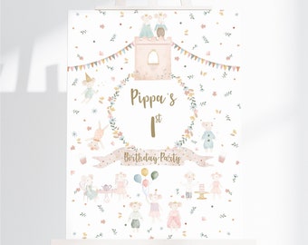 Mouse Tea Party Sign, Rustic Birthday Decor (Digital Download)