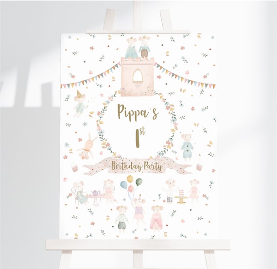 Mouse Tea Party Sign, Rustic Birthday Decor (Digital Download)