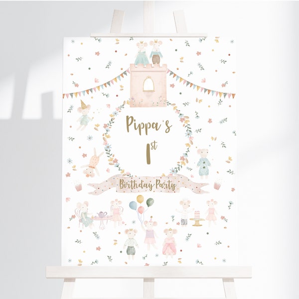 DIGITAL DOWNLOAD The royal mouse tea party sign, Rustic colours, personalised sign, party sign, A4 or A3