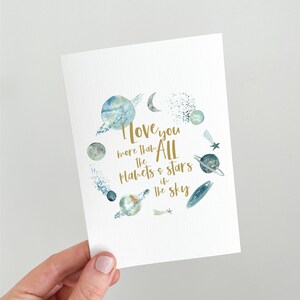 Carte aquarelle sur le thème de l'espace, cartes pour papas, cartes pour hommes, carte de Saint-Valentin, Saint-Valentin au Royaume-Uni, anniversaire sur le thème de l'espace