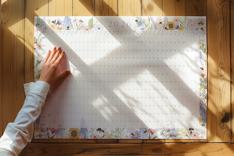 2026 Floral bee Wall planner with keepsake print in A3 or A2 image 3