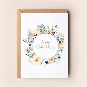 Corona de flores silvestres en acuarela con tarjeta central personalizada tamaño A6, tarjetas para mamá, tarjetas para niñera, tarjetas para Nana, Día de la Madre en el Reino Unido