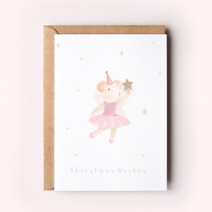 Carte A6 personnalisée petite souris fée, carte de Noël fille lapin fée, première carte de Noël, carte de Noël personnalisée.