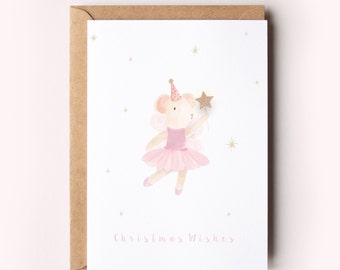 Personalized Fairy Mouse Christmas Card, A6 Card