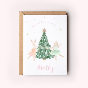 Carte personnalisée A6 petite fée, souris et lapin, carte de Noël fille lapin fée, première carte de Noël, carte de Noël personnalisée.