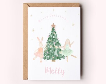 Personalized A6 Christmas Card, Fairy Mouse and Bunny