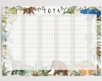 Children's A3 / A2 2024 Dinosaur Wall planner, Kids Wall Planner, Dinosaur print Calendar