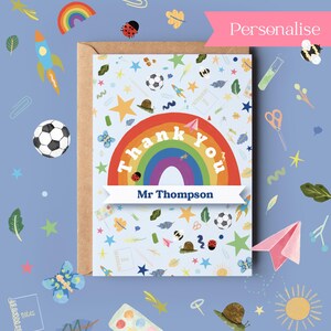 Gepersonaliseerde regenboogbedankkaart A6, bedankkaart leraar, cadeau leraar, eindejaarscadeau, academische cadeaus, klascadeaus