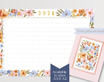 2026 Multi floral Wall Planner with keepsake print in sizes A3 / A2