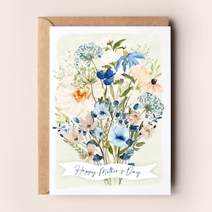 Banner personalizado con ramo de flores silvestres en acuarela, tarjeta A6, tarjetas para mamá, tarjetas para niñera, tarjetas para Nana, Día de la Madre en Reino Unido