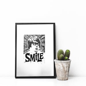 Brian Wilson. Beach Boys. Smile. Hand Made. Original linocut print.