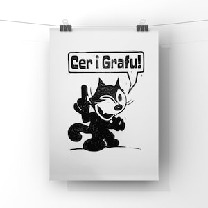 Cer i Grafu。ウェールズ語の格言。ハンドメイド。オリジナルA4リノカット版画。限定・サイン入り。アート。
