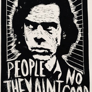 Nick Cave. Hecho a mano. Linograbado original A4. Edición limitada y firmada. Arte.