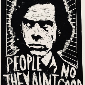 Nick Cave. Hand Made. Original A4 linocut print. Limited and Signed. Art.