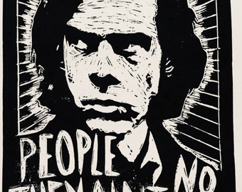 Nick Cave. Hand Made. Original A4 linocut print. Limited and Signed. Art.