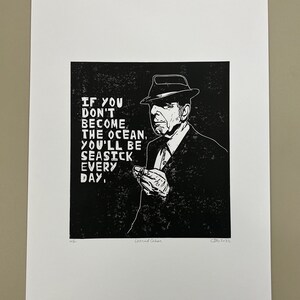 Leonard Cohen. Hand Made. Original A3 linocut print. Limited and Signed. Art.