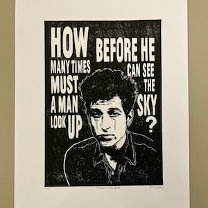 Bob Dylan. Handgemaakt. Originele A3-linosnedeafdruk. Beperkt en ondertekend. Kunst.