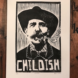 Billy kinderachtig. Handgemaakt. Originele A4-linosnedeafdruk. Beperkt en ondertekend. Kunst.