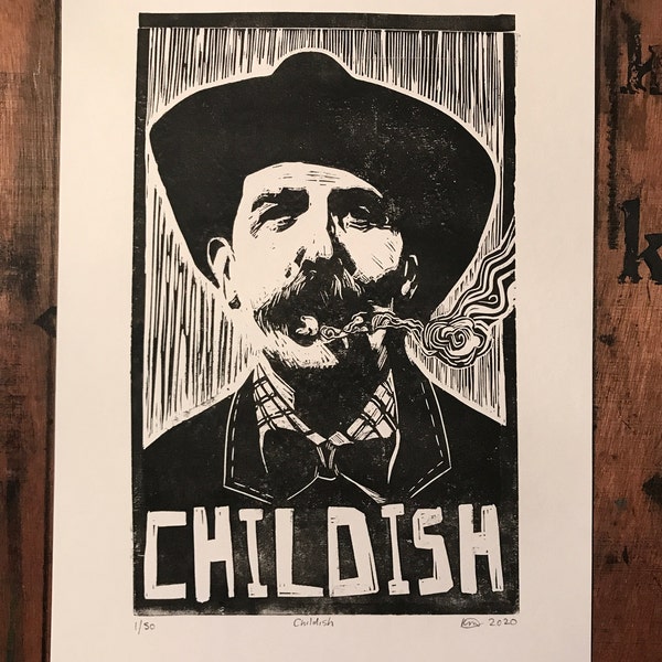 Billy Childish. Hand Made. Original A4 linocut print. Limited and Signed. Art.