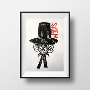 Siân Owen, Salem. (after Vosper). Red Text. Hand Made. Original linocut print.