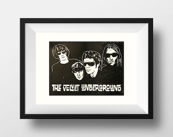 The Velvet Underground. Original lino cut print. A4 acid free paper. Signed.