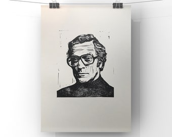 Michael Caine feito à mão. Impressão original em xilogravura A4.
