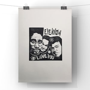 De La Alma. Ojo Saber Ojo Te Amo. Impresión original en linóleo A3.